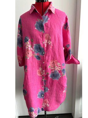 Froccella Linen Pink with Flower Print Shirt One Size